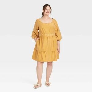 Ava & Viv Mustard Balloon-Sleeve Dress